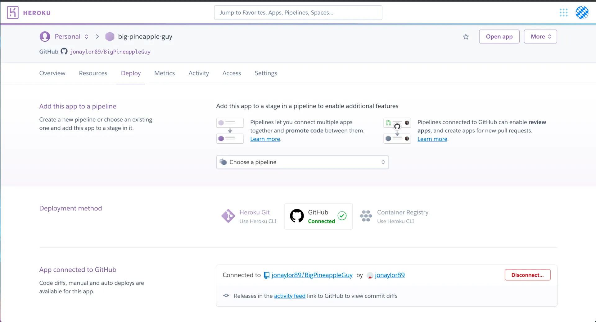 screenshot of heroku page