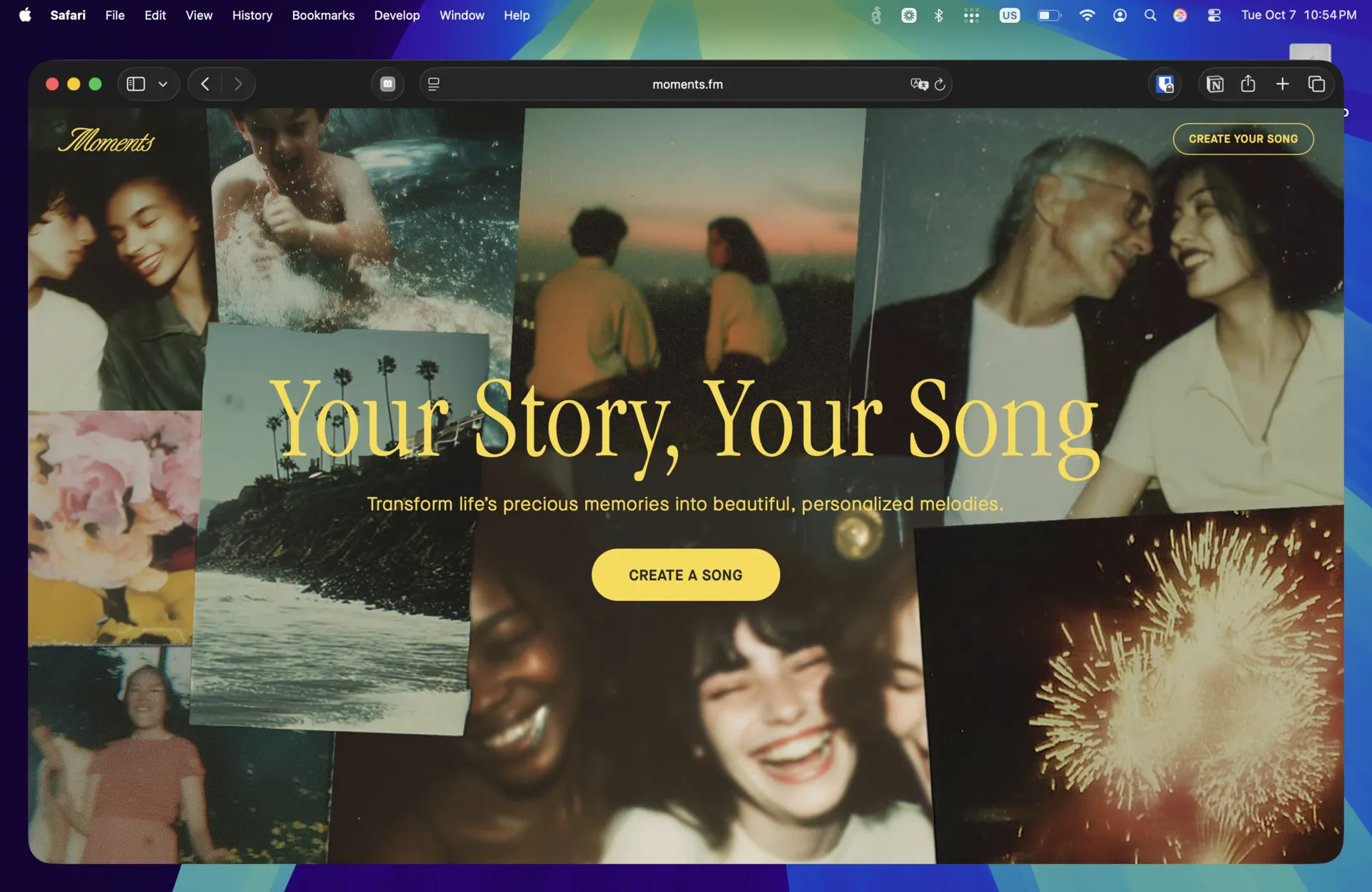 Screenshot of Moments page